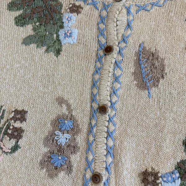 Jantzen Cardigan Women Large Hand Embroidered Fall Florals Cotton Ramie Vintage - Image 4
