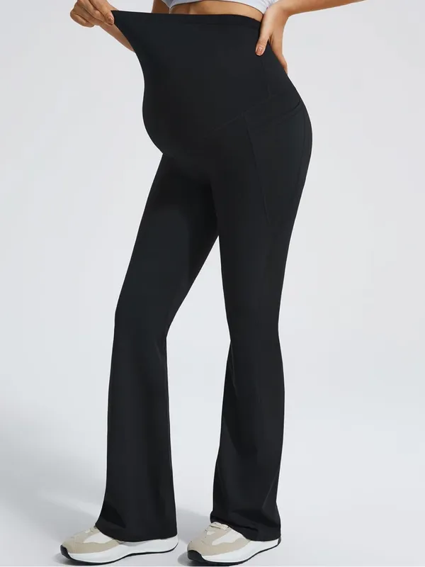 JOYSPELS Maternity Flare Leggings Over The Belly w/ Pockets Soft, Comfortable - Image 3