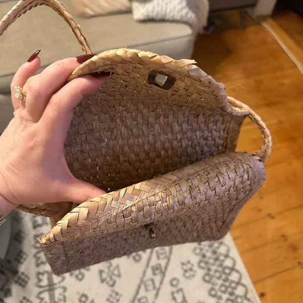 Woven Rattan Envelope Shoulder Bag Tan - Image 6