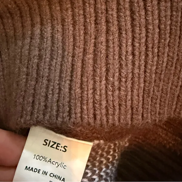 Checker Print Crewneck Sweater Brown‎ Cream Checkerboard Fall Neutral Size S - Image 7
