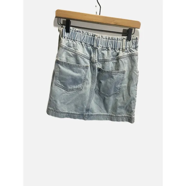 Altar'd State Denim‎ Mini Skirt Womens Small Light Wash Elastic Paperbag Waist - Image 4