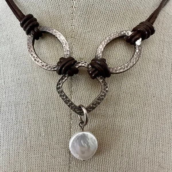 Silpada Sterling Silver & Leather Coin Pearl Necklace - Image 2