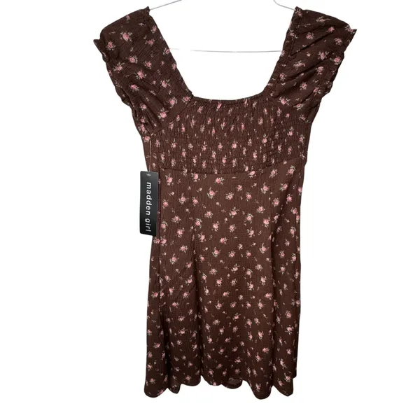 NEW Madden Girl‎ Brown Pink Floral Fit and Flare Dress Juniors Small Cottagecore - Image 12