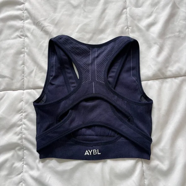 AYBL Balance V2 Seamless Sports Bra Navy Blue Racerback Cutout Activewear Small - Image 5