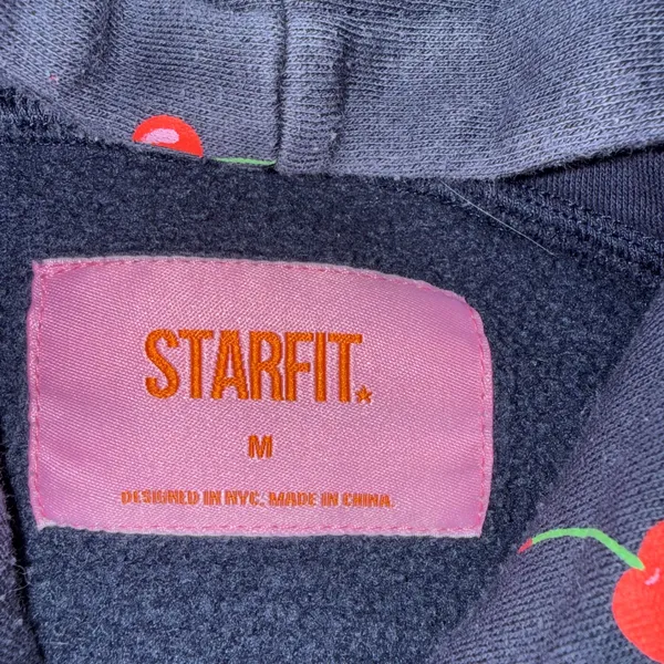 Starfit‎ Cherry Print Hoodie Womens Medium Navy Blue Excellent Fleece Sweatshirt - Image 2