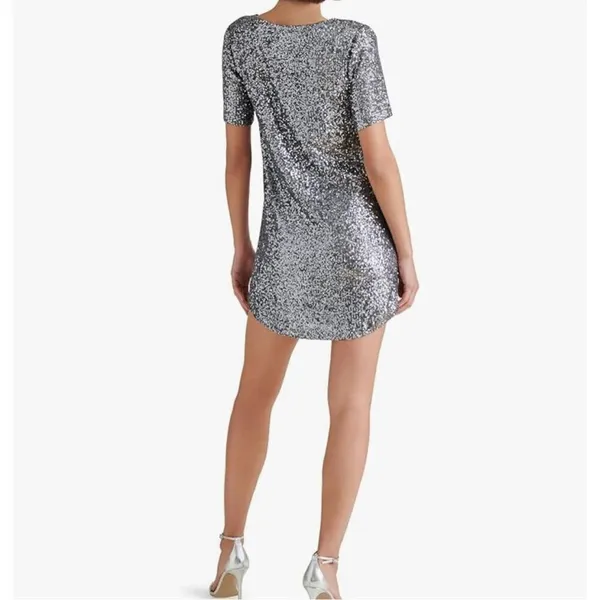 Steve Madden silver sequin L mini festive Marcella Dress - Image 3