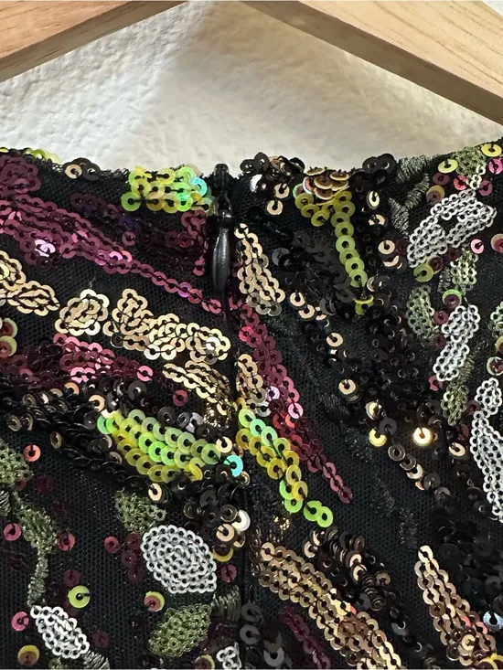 Zara‎ Women's Sleeveless Sequined V Neck Shoulder Pad Mini Dress Size Small - Image 10