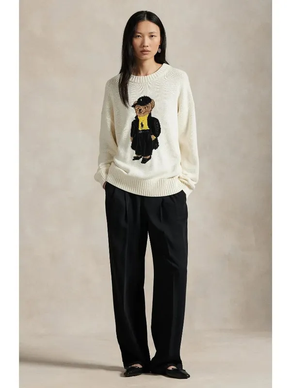 Polo Ralph Lauren Cotton Bear Long Sleeve Crew Neck Pullover in Ivory Large Wome - Image 13