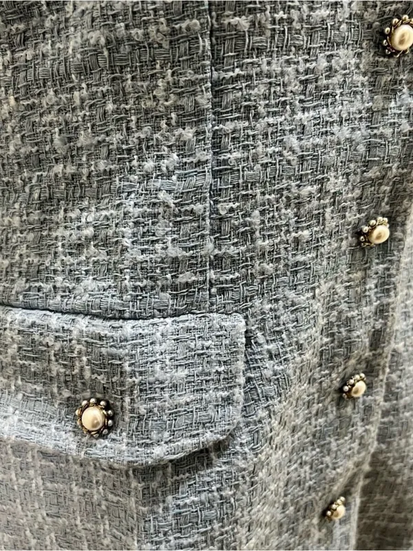 Maeve Anthropologie Blue Tweed Pearl Button Blazer Mini Dress NWOT Size 8 - Image 4