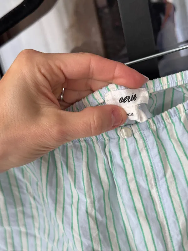 Aerie striped boxers shorts pajamas pinstriped mint flannel elastic waistband - Image 4