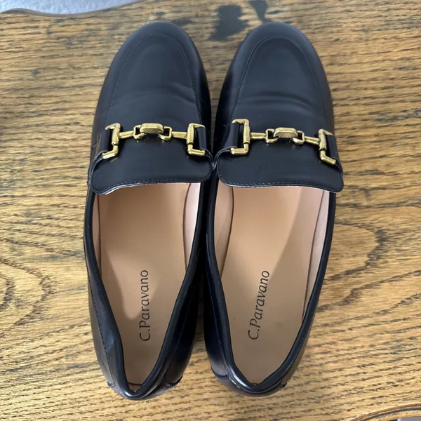 C. Paravano Black Loafers Moccasins w/ Gold Buckle Womens Size 38 US 7.5 Preppy - Image 5