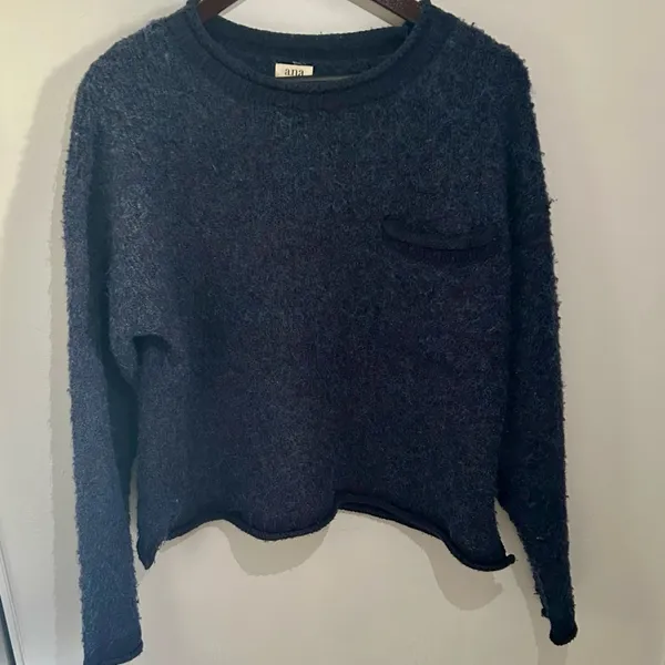 a.n.a. Women's Cozy Fuzzy Blue Wool Blend Split Rolled Hem Sweater - Image 6