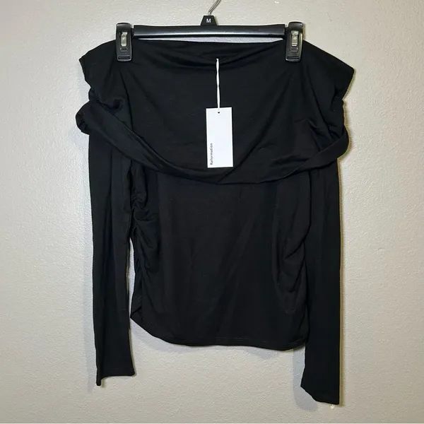 NEW Reformation Florentina Black Draped Off Shoulder Knit Top Women’s Size Large - Image 3