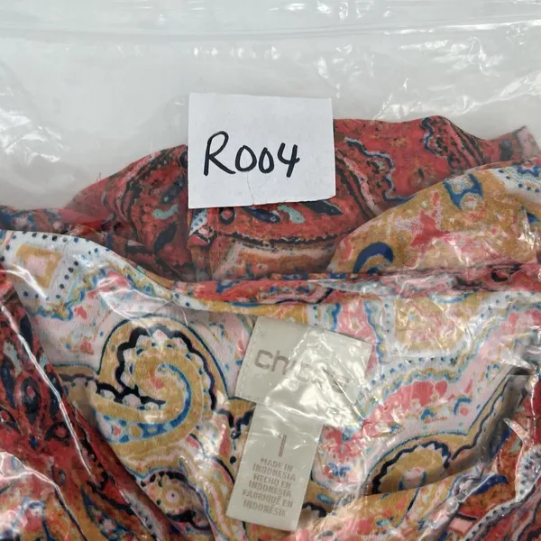 Chico's Size 1 US M 8 Long Paisley Top Long Sleeve Layered Scoop Neck Tie Front - Image 13