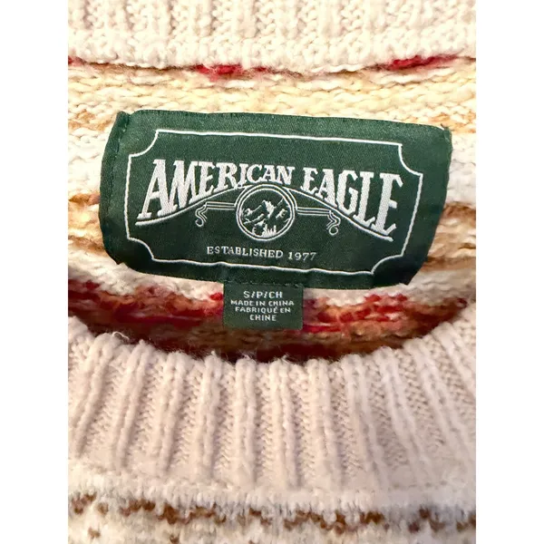American Eagle Fair Isle Sweater Womens Small Cream Red Knit Pullover 4428BBNT - Image 2