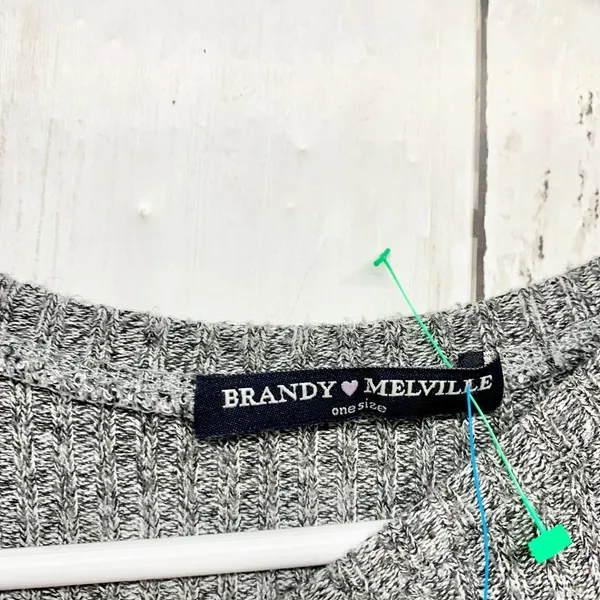 Brandy Melville Top Women One Size Gray Ribbed Knit Crewneck Short Sleeve Blouse - Image 2