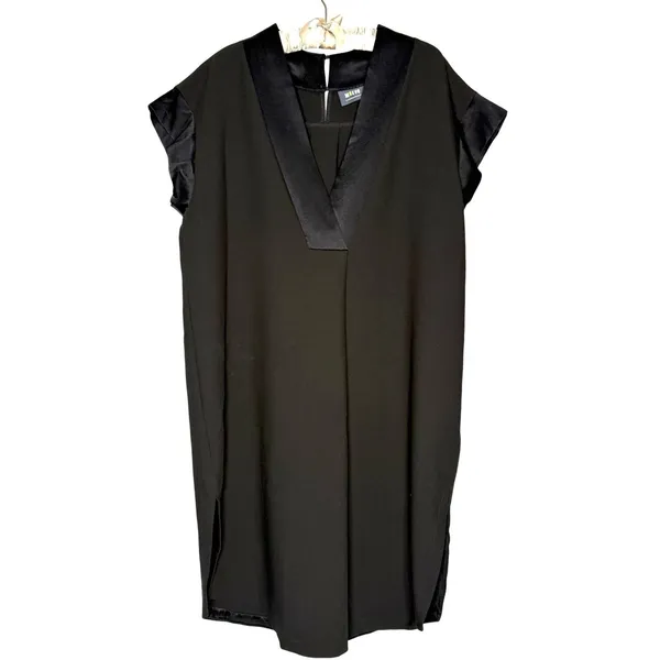 Maeve by Anthropologie XL Sleeveless Black Shift‎ Dress Pleated Front Satin Trim - Image 2