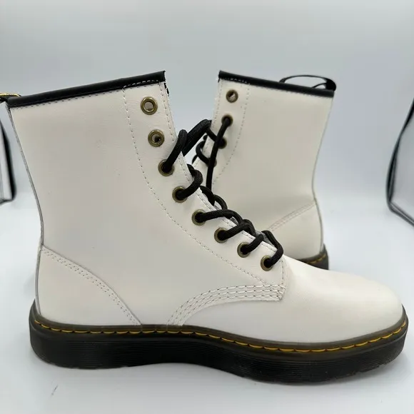 Dr. Martens Zavala White Leather Combat Boots Lace Up Womens 9 Grunge Festival‎ - Image 5