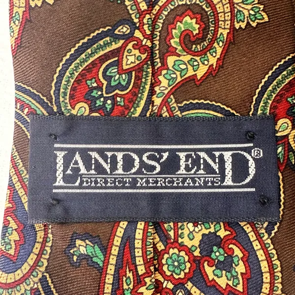 Land's End Handmade Tie Silk Necktie Mens Brown Paisley Classic Office - Image 9