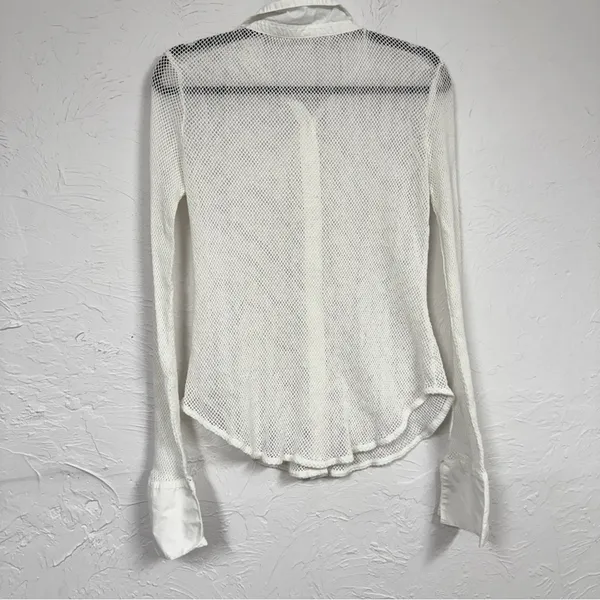 Free People White Crochet Long Sleeve Blouse Womens S Festival Boho Sheer Beachy - Image 7