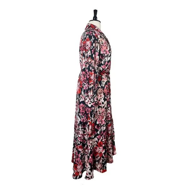 Lane Bryant Maxi Dress Faux Wrap Shawl Black Pink Floral Satin Women’s Size 18 - Image 4