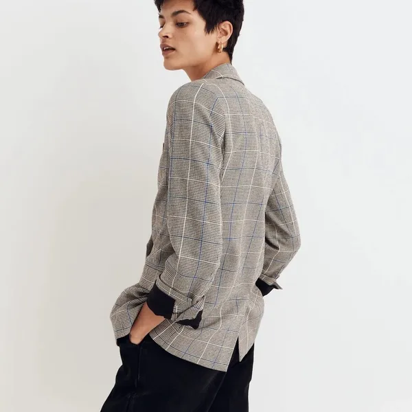 Madewell Riviera Coast Caldwell Double Breasted Plaid Blazer Gray Blue M - Image 9