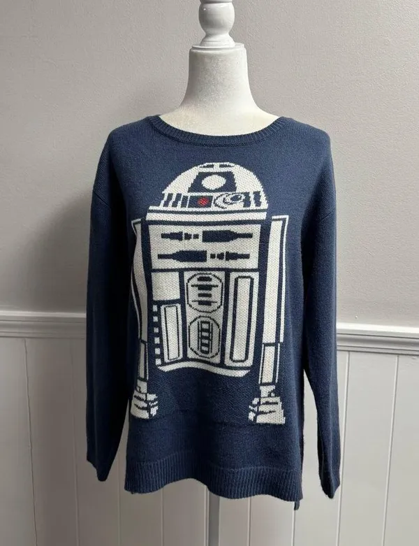 Star Wars Her Universe R2-D2 Droid Pullover Sweater Knit Blue Small S - Image 11