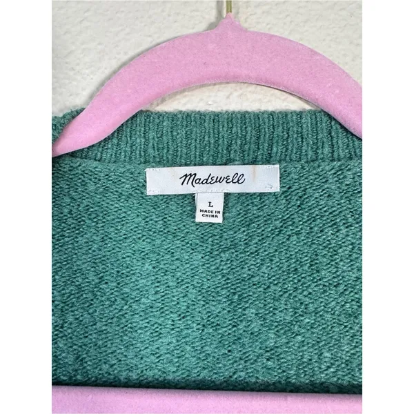 Madewell Green Cotton Wool Blend Cardigan Sweater Womens L Preppy Casual Fall - Image 10