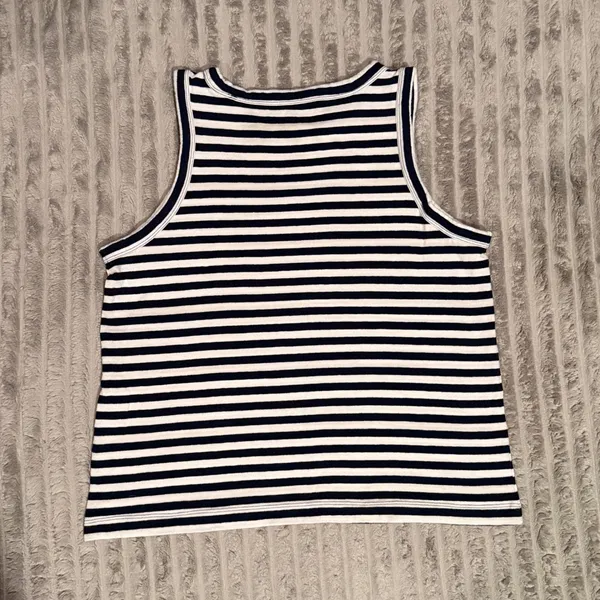 Loft Womens Navy Blue White Striped Sleeveless Tank Top Crew Neck Cotton XL - Image 7
