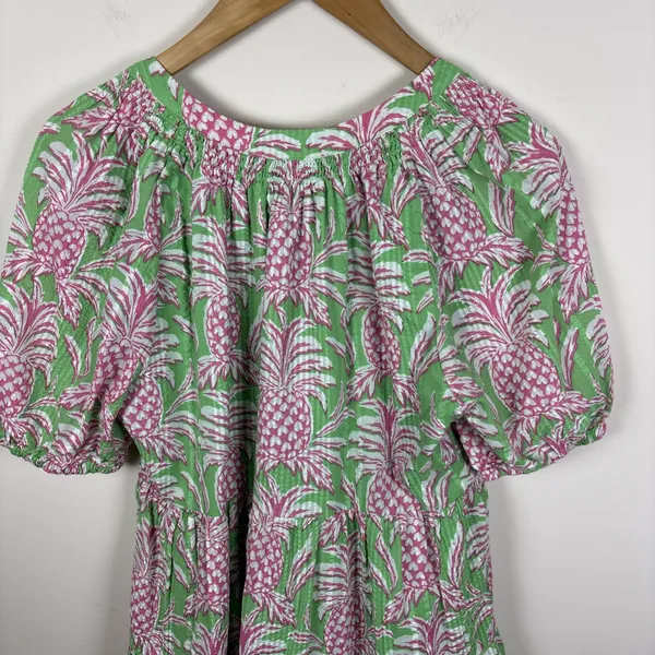Crown Ivy Dress Sz‎ S Pineapple Green Cottage Tiered Tropical Puff Short - Image 9