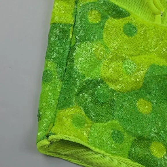 Susana Monaco -1608 NWT Women's Sequin Crop Top Bright Lime Green XS‎ - Image 8
