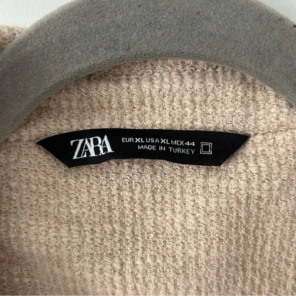 Zara Tan Beige Boucle Knit Cotton Single Breasted Textured Blazer Jacket XL - Image 3
