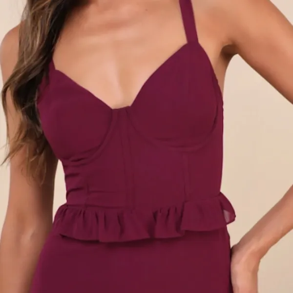 LULU's Holiday Bustier Sexy Flowy Prom Wedding Chic Flowy Ruffles Maxi Dress - Image 3