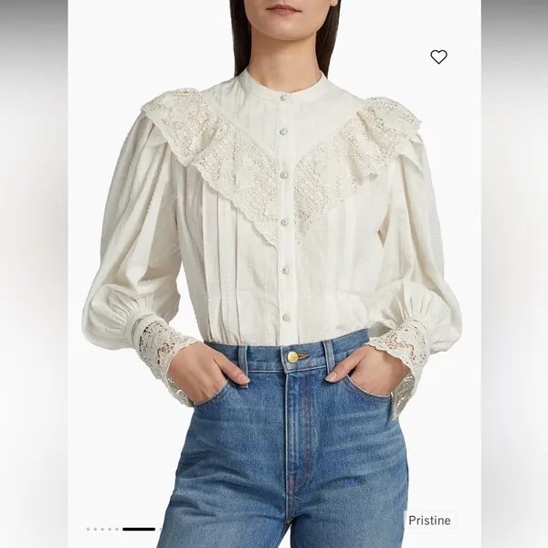Ulla Johnson White Eyelet Lace Blouse sz 0 - Image 5