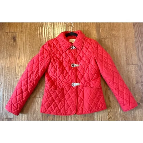 Michael Michael kors red quilted silver clasp jacket size small - Image 9