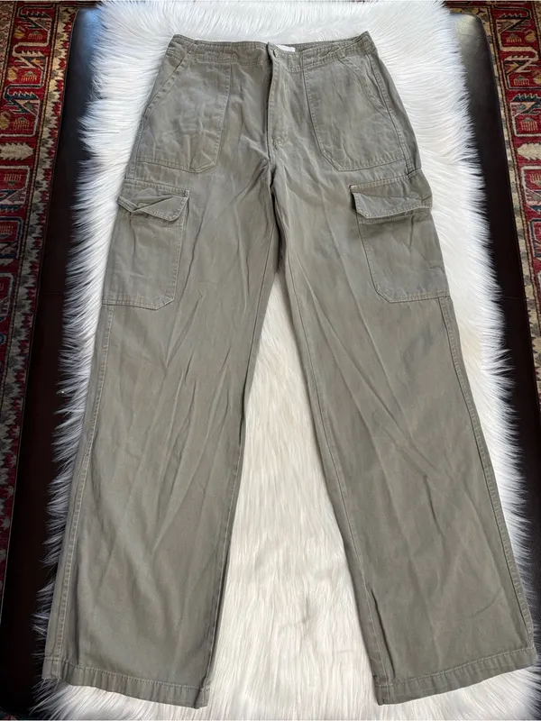 Zara Green Wide Leg Cargo Utility Jeans - Image 2