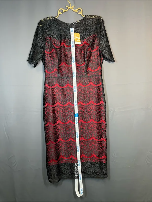 Suzanne Betro Red Black Lace Sheath Midi Dress XL NWT - Image 13