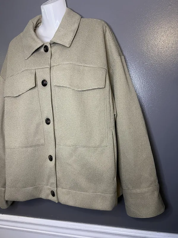 Maeve Anthropologie Jacket Womens Large Beige Tweed Button Front Lined Pockets - Image 3