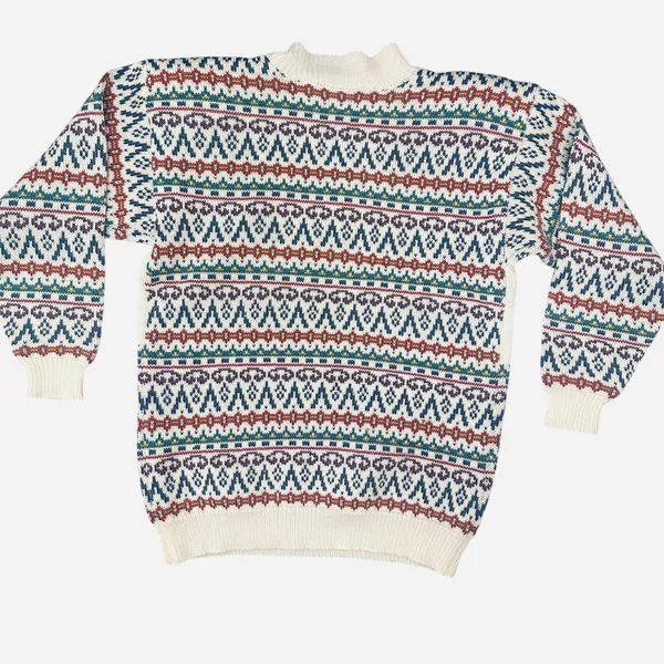Vintage‎ Hand-Knit Fair Isle Sweater Med Norway Chunky Cottagecore Reindeer Cozy - Image 2
