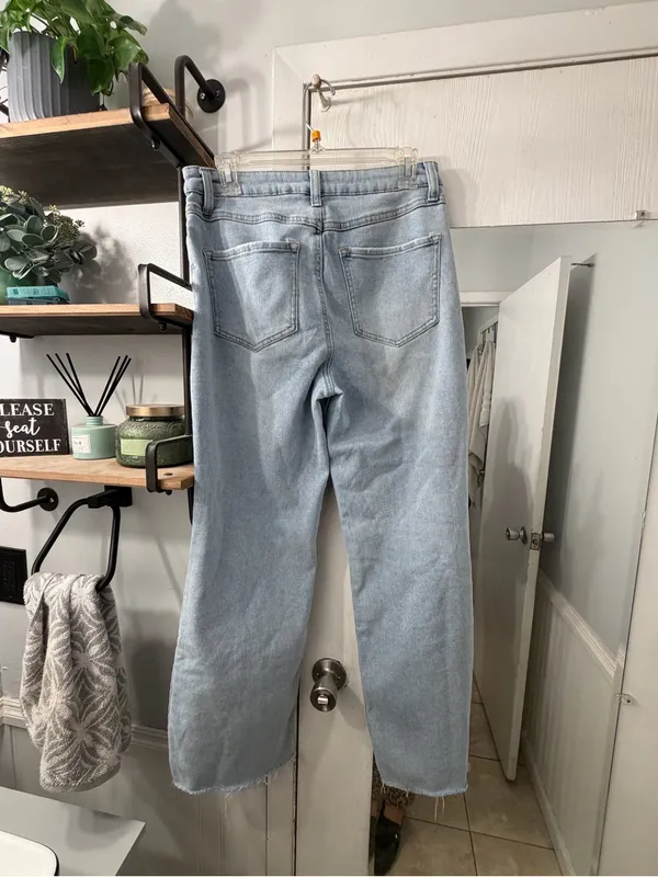 Sincerely Jules Light Blue Distressed Wide Leg Jeans - Image 4
