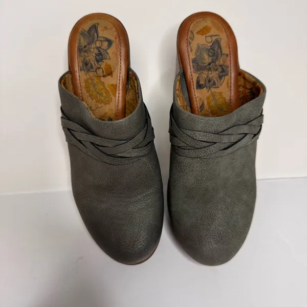 BOC BORN CONCEPT Clogs Sz‎ 7M Grey Faux Suede Block Heel Slip On Shoes - Image 3