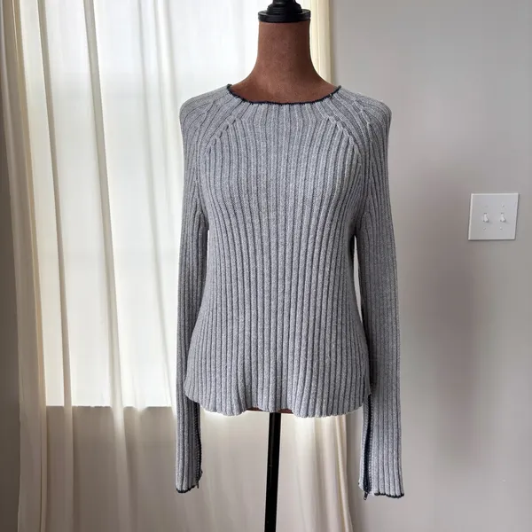 90s Vintage DKNY Jeans Sweater L Gray Ribbed Zipper Cuff Grunge Y2K Gorpcore Ski - Image 3
