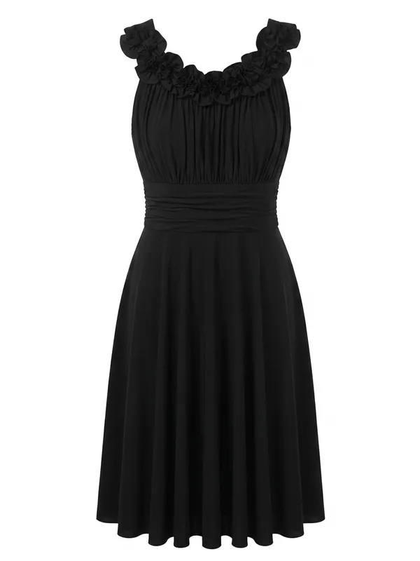 Jessica Howard Black Sleeveless Ruffled-Neck A-Line Midi Dress size 14 - Image 2
