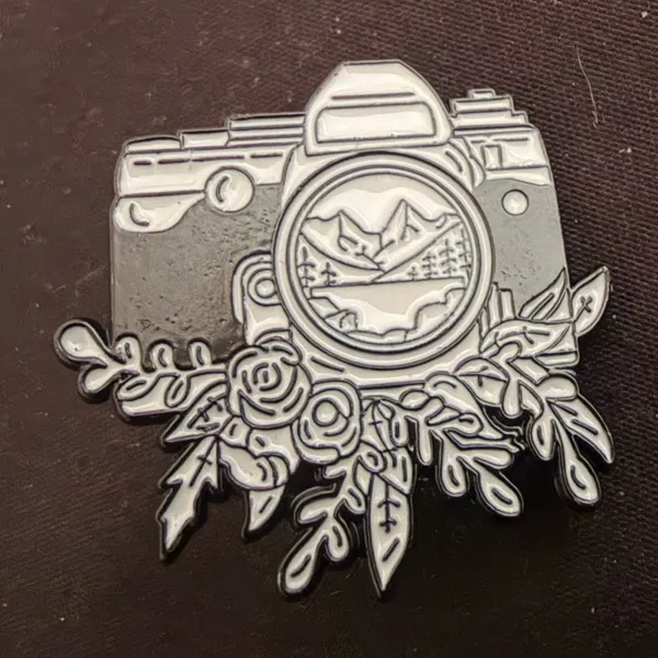 Floral Retro Digital Camera Mountains Enamel Pin - Image 2