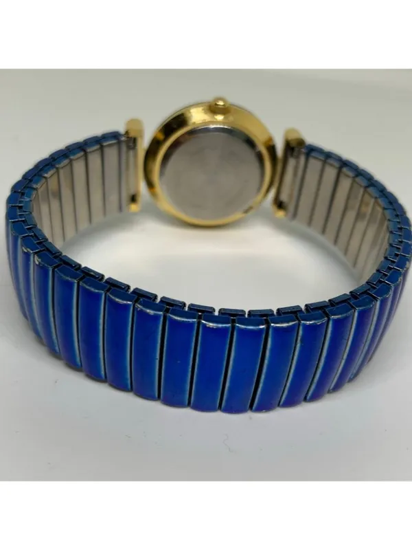 vintage René Valentine gold blue tone women’s watch 26mm round mop dial running - Image 5