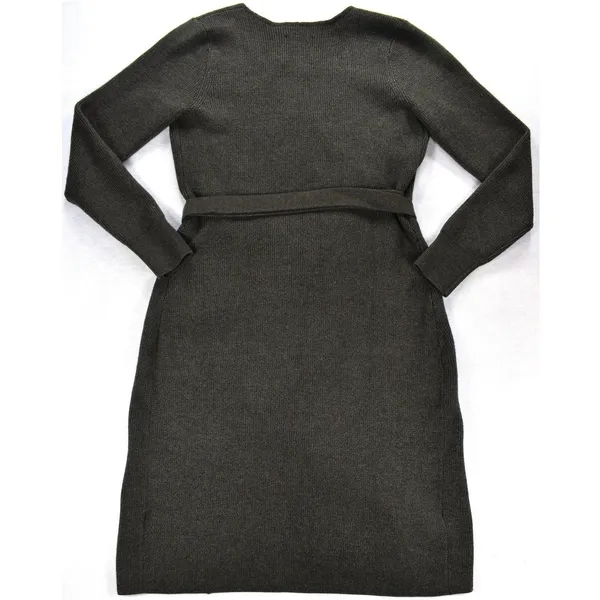 Abercrombie & Fitch Ribbed Knit Wrap Belted Midi Sweater Dress char Grey Large - Image 6