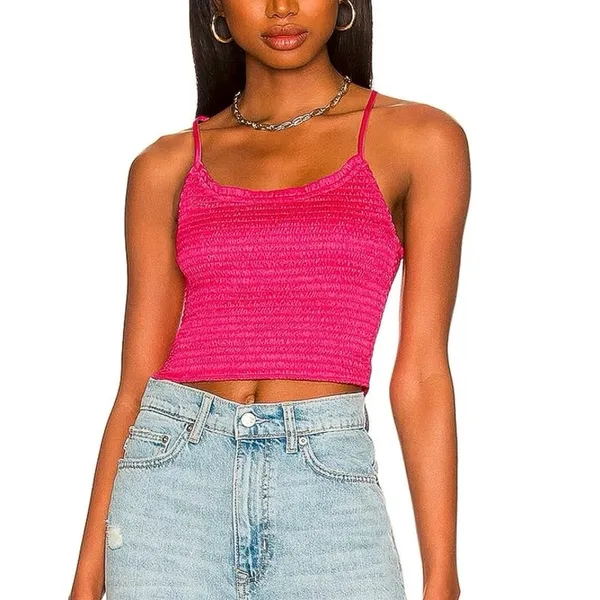 Free People Right On Time Pink Sleeveless Smocked Cami Camisole Crop Tank Top M - Image 5