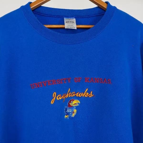Fruit of the Loom Vintage 90s Embroidered University of Kansas Jayhawks Sweatshirt - Image 5