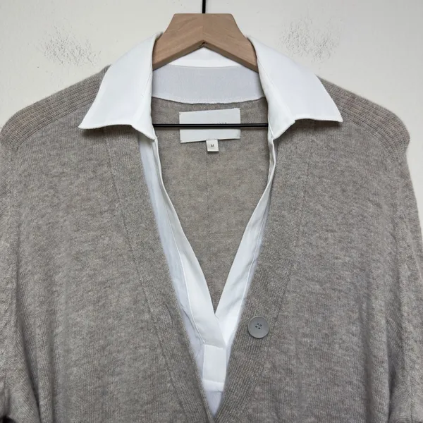 Brochu‎ Walker Women Wool Cashmere Callie Layered Looker Cardigan Medium Tan - Image 3