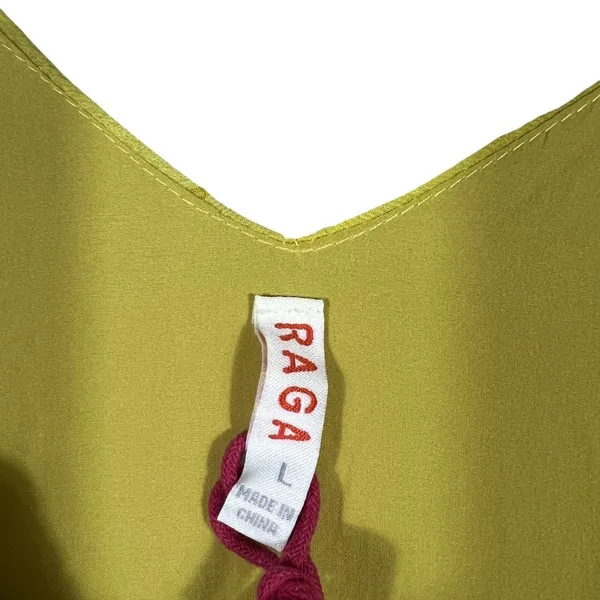 RAGA Tiered Metallic Clip Dot Maxi Dress Chartreuse Boho Ruffle Size L - Image 5